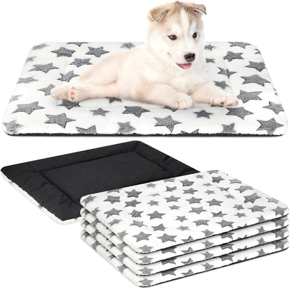 VitalCozy 4 Pcs Dog Crate Pads, Ultra Soft Warm Washable Anti-Slip Kennel Bed Mat for Pets, Reversible, Replaceable, Cage Liner for Small Medium Large Dogs and Cats (18 x 24 x 1.6 Inch,Star,Gray)