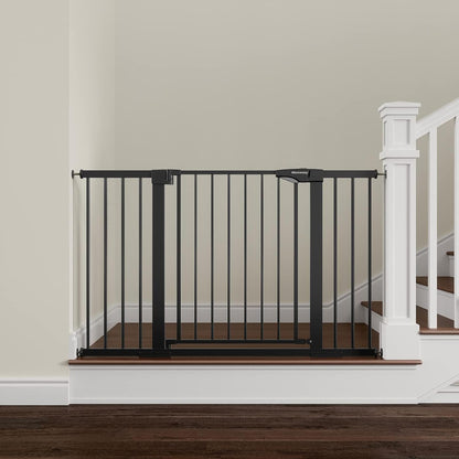 Mumeasy Baby Gate Extra Wide, 29.7-51'' Pressure Mounted Dog Gate with Walk Thru Door, Auto Close Pet Gate for House, Stairs, Doorways,Black