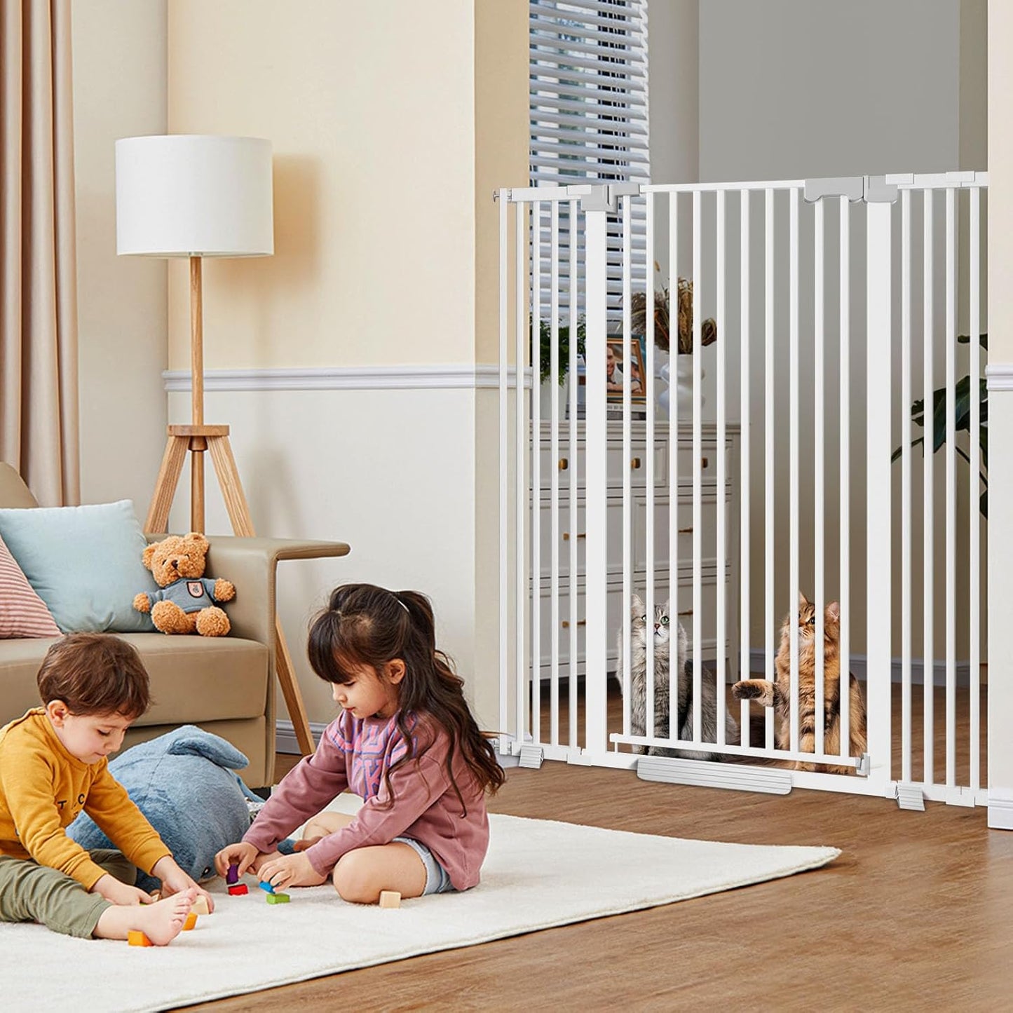51'' Extra Tall Cat Gate for Doorways 30-40.9'' Wide, Climb Proof Pet Dog Gates for Kitten Dogs, Pressure Mounted No Drilling Cats Fence Barrier White