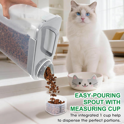 TBMax Dog Food Storage Container 5-7 lbs, Airtight Cat Food Container with Larger Spout & Measuring Cup, Portable Pet Food Storage Dispenser for Small Animal Kibble Storage, Bird Seed Container