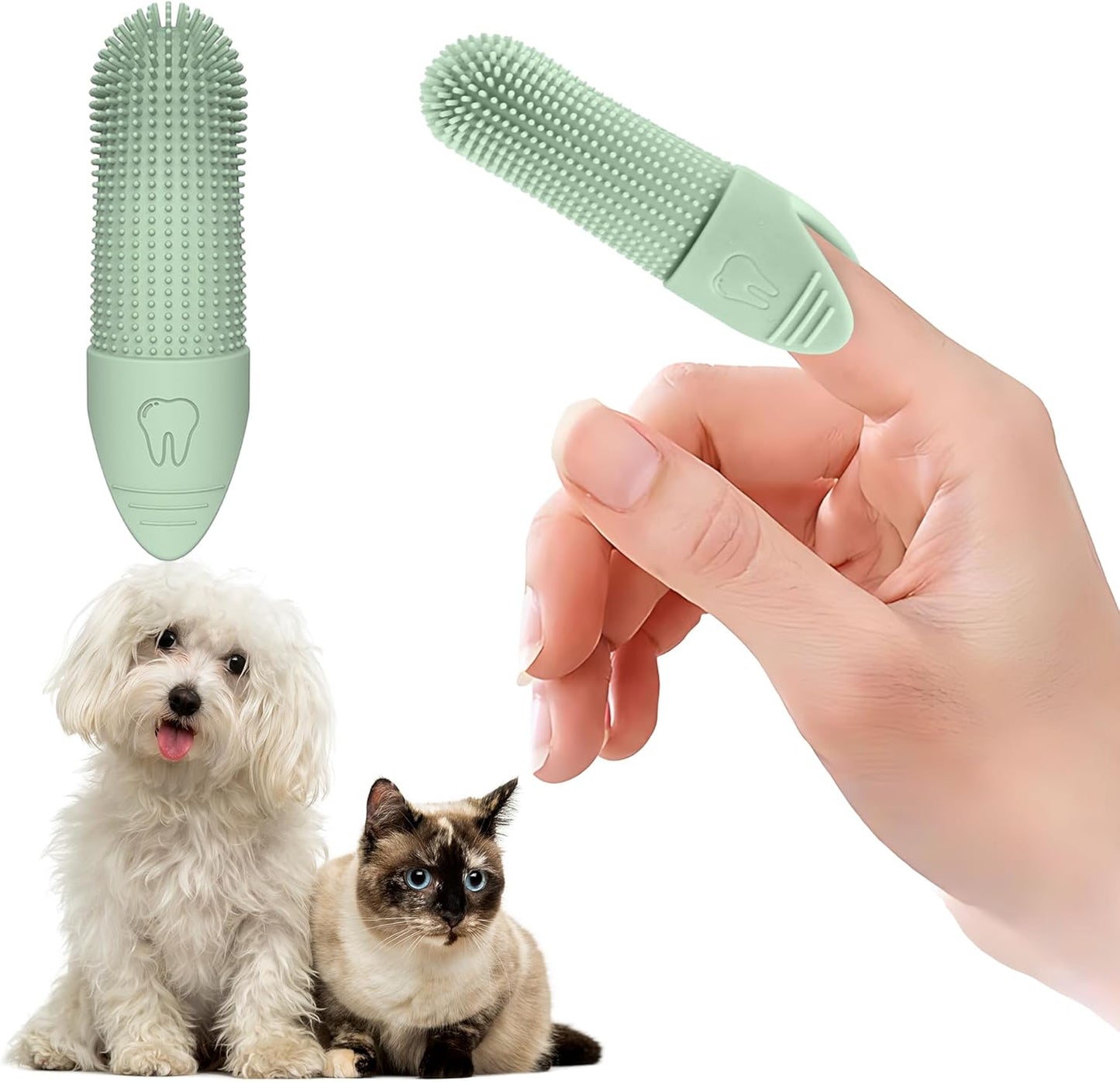 Jack & Milo 2-Pack Soft Silicone Pet Toothbrush – Gentle Finger Toothbrush for Small Dogs, Puppies & Cats – Safe Oral Care for Baby Pets – Promotes Healthy Teeth & Gums – Blue & Green