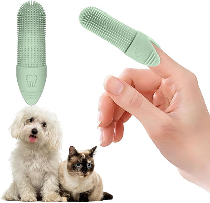 Jack & Milo 2-Pack Soft Silicone Pet Toothbrush – Gentle Finger Toothbrush for Small Dogs, Puppies & Cats – Safe Oral Care for Baby Pets – Promotes Healthy Teeth & Gums – Blue & Green