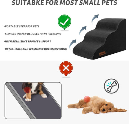 Aodisman 3-Step Dog Ramp and Stairs for Sofa and Chair - Non-Slip Sturdy Pet Steps for Small Dogs and Cats,15.7" H,Grey