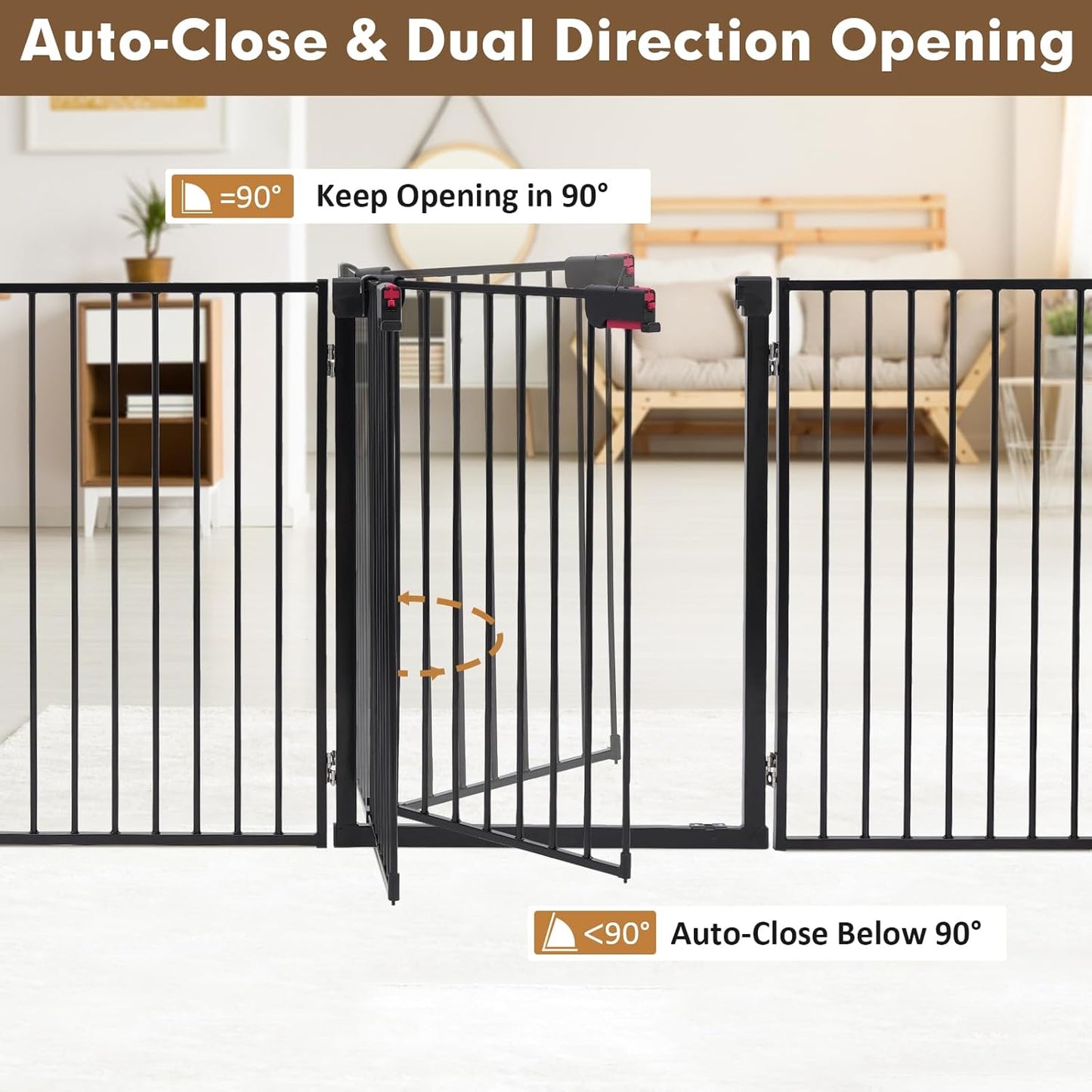 Metal Freestanding Dog Gates,Extra Wide 24", 32" Height Foldable Dog Fence for Indoor & Outdoor, Heavy Duty Freestanding Pet Barrier for Stairs, Doorways, Halls, Kitchen,Yard
