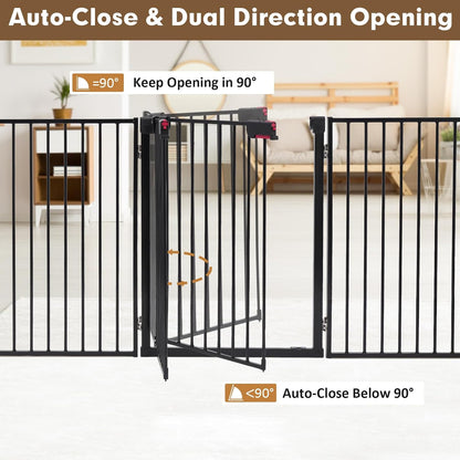 Metal Freestanding Dog Gates,Extra Wide 24", 32" Height Foldable Dog Fence for Indoor & Outdoor, Heavy Duty Freestanding Pet Barrier for Stairs, Doorways, Halls, Kitchen,Yard