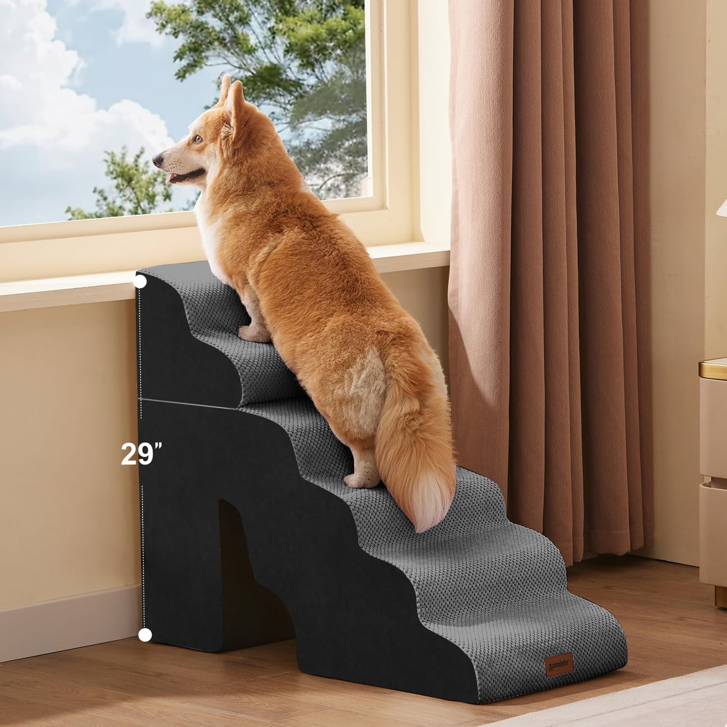 ZOMISIA Dog Ramp for Large Dogs - 24"H 5-Step Pet Stairs for High Beds with Tunnel, 2-in-1 Design with Zippers, Suitable for Indoor Cat Ladders with Non-Slip Bottom, Beige