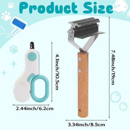 Undercoat Rake for Dogs Cats - 2-in-1 Deshedding Brush for Long Haired Pet, Dog Nail Clippers with Double Sided Dematting Shedding Comb, Matted Fur Removal Grooming Tool for Knots Mats Tangles