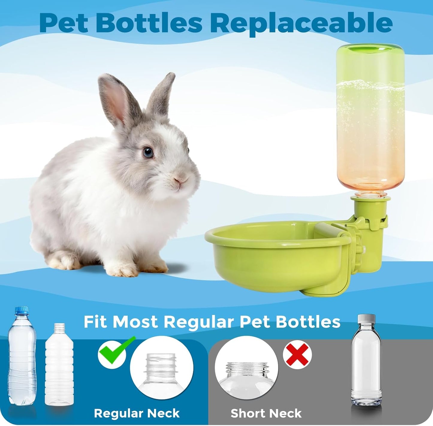 VANNON 16oz Pet Water Bottle, Gravity Dog Water Bowl Dispenser for Cage, Anti-Overflow Water Dispenser for Small Dogs, Cats, Rabbits and Other Small Animals, BPA Free, Grey