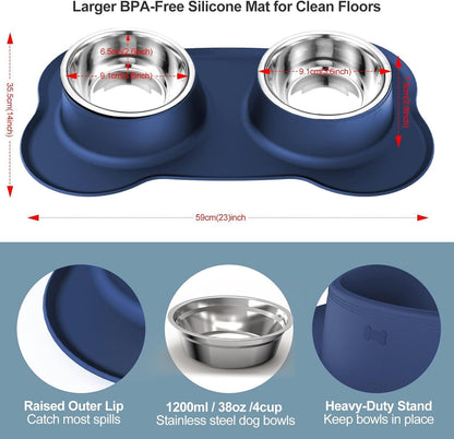 AsFrost Dog Food Bowls Stainless Steel & Water Dish with No-Spill and Non-Skid, Feeder Bowls with Dog Food Dish for Small Medium Large Size,Dogs,Cats,Puppy Pets, Black, 12oz