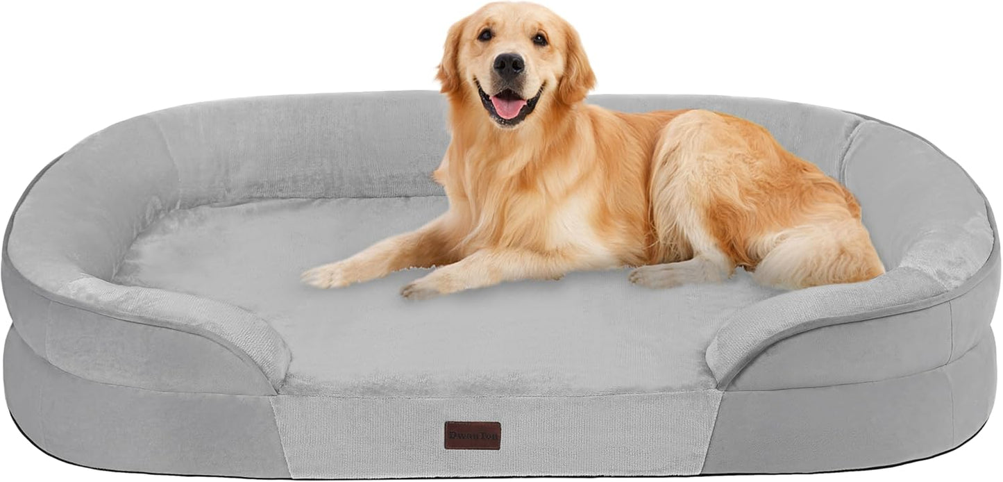 Dwanton Orthopedic Dog Bed for Medium Dogs with Gel Memory Foam, Waterproof Dog Sofa, Washable Pet Bed with Four Sided Bolster Cushion, Removable Cover & Non-Slip Bottom, 36", Dark Gray