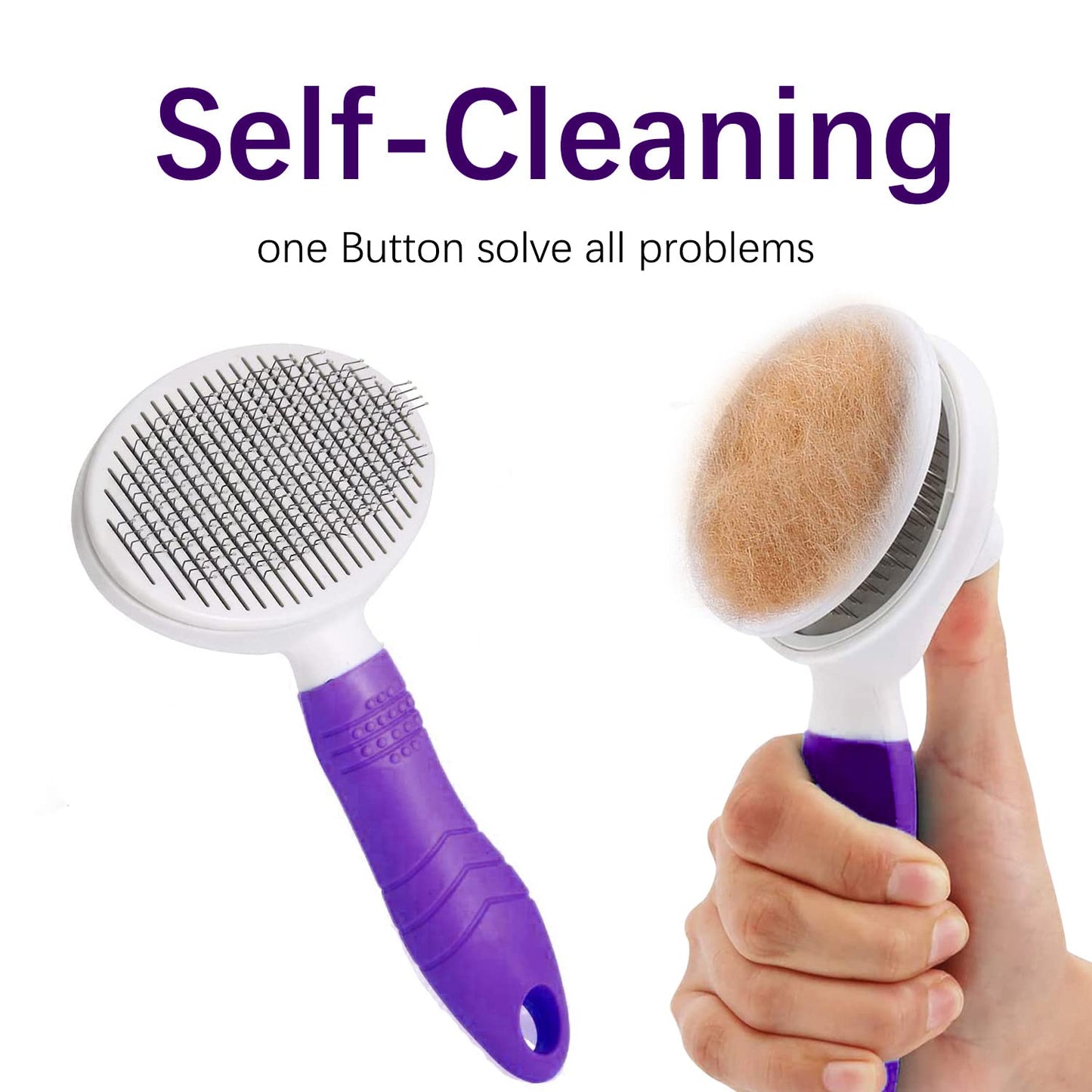 Self Cleaning Slicker Brush - Cat Brush Skin-Friendly Deshedding Grooming Massaging Tool for Long & Short Haired Pets, Cat Hair Brushes Easy Removes Undercoat for Dogs Cats Rabbits - UPGRADED, Blue
