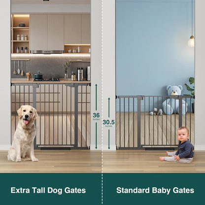 Cumbor 36.6-64" Extra Wide Baby Gate for Stairs, Dog Gates for Doorways, Auto-Close Pet Gate Indoor, Pressure Mounted Walk Through Safety Child Gate for Kids Toddler, Tall Pet Puppy Fence Gate, Brown