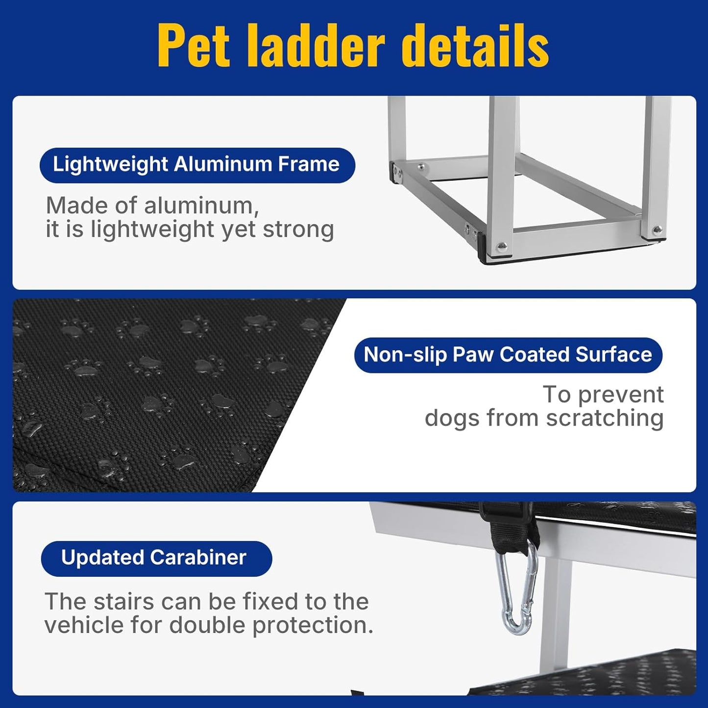 Foldable Dog Ramp for Car - Lightweight Aluminum Dog Stairs for Large Dogs, 5-Step Dogs Ladder for SUV/Truck/Indoor Bed and Sofas, Portable Pet Steps with 154 lbs Capacity