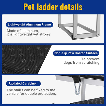 Foldable Dog Ramp for Car - Lightweight Aluminum Dog Stairs for Large Dogs, 5-Step Dogs Ladder for SUV/Truck/Indoor Bed and Sofas, Portable Pet Steps with 154 lbs Capacity