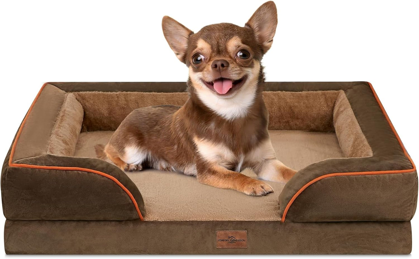 Comfort Expression Orthopedic Dog Bed for Extra Large Dogs 42x30 Inch, Waterproof Egg Crate Foam XL Pet Bed with Removable Bolsters, Dog Couch with Washable Cover & Non-Slip Bottom, Grey - Colors B