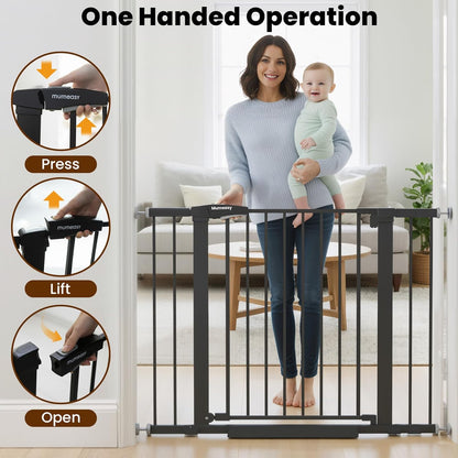Baby Gate for Stairs, 29.7-40.6" Auto Close Dog Gate Indoor for Doorways, Dual-Lock Design, Adjustable Pet Gate No Drilling with Walk Thru Door for Hallways, Stroller Friendly, Black