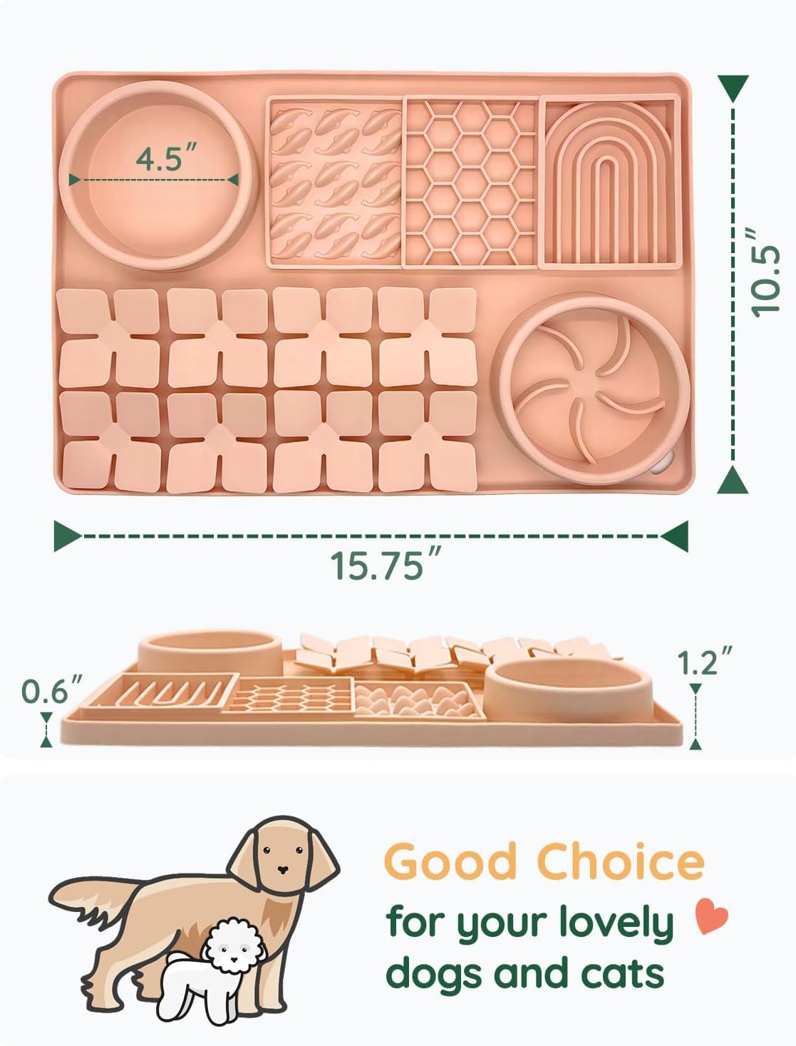 Slow Feeder Bowl, Silicone Lick Mat with Suction Cups for Dog Cat, Snuffle Mat for Pet Smell Training, Puzzle Toys for Bored Puppy, Interactive Sniff Mat for Slow Eating and Keep Busy, Green