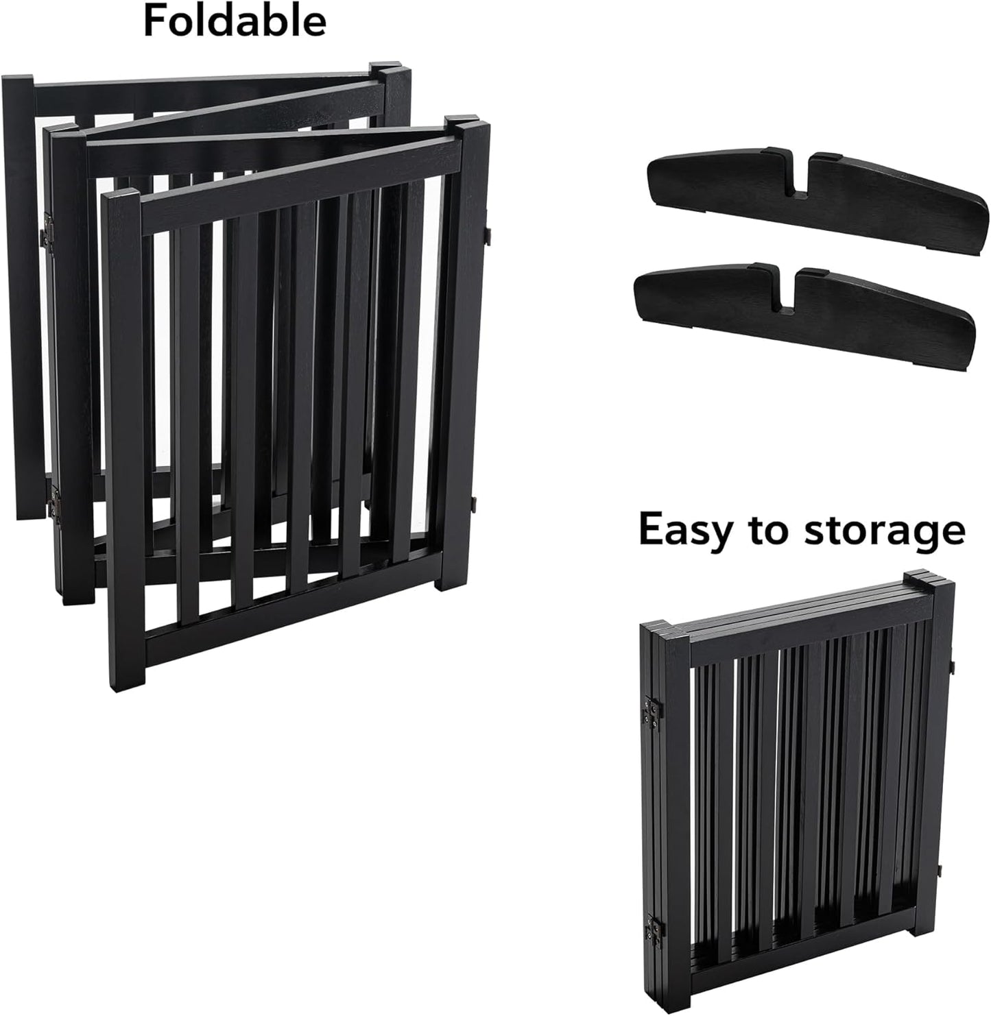 LZRS 2-Panel Wooden Free Standing Foldable Dog Gate Indoor – Solid Hardwood 24" High, Step-Over Safety Pet Gate for Doorways, Stairs & Small Spaces - Indoor Use, White