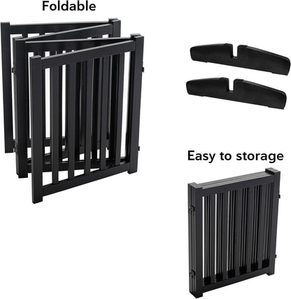 LZRS 2-Panel Wooden Free Standing Foldable Dog Gate Indoor – Solid Hardwood 24" High, Step-Over Safety Pet Gate for Doorways, Stairs & Small Spaces - Indoor Use, White