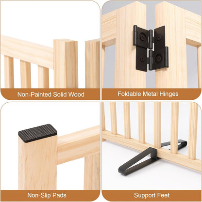 YOCAN Non-Painted Wood FreeStanding Pet Gate for Dogs,Wooden Dog Gates for Doorways, Stairs,The House, Dog Fences Indoor Puppy Gate-2 Panel H:23”