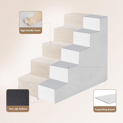 EHEYCIGA Dog Stairs for High Bed 22.5" H, 5-Step Dog Steps for Bed, Pet Steps for Small Dogs and Cats, Non-Slip Balanced Pet Ramp Indoor, Grey