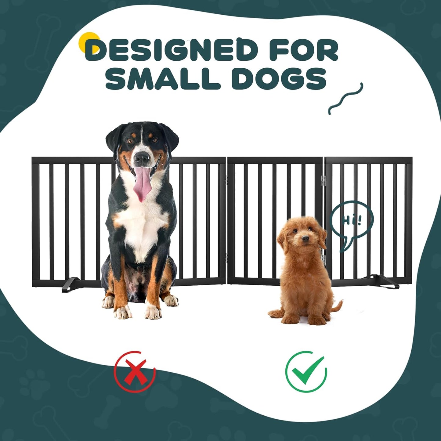 Freestanding Dog Gates Indoor, 3-Panel Pet Gates with 2 Metal Stands and 360° Hinge, 24" H Foldable Dog Gate for Stairs, Doorway, Kitchen, Expands Up to 55" Fully Assembled - Black Walnut