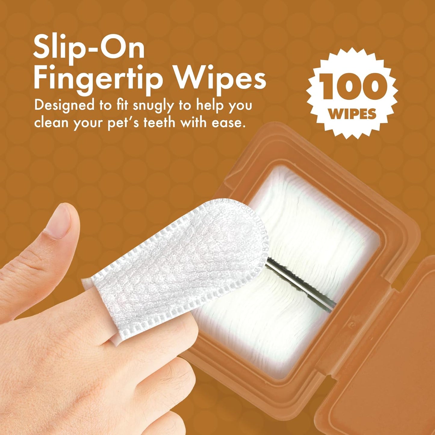 Petkin Fingertip Tooth Wipes for Dogs and Cats, 50 Finger Wipes - Slip-On, Snug Fit, Micro-Bristle Fabric - Cleans Teeth, Gums, Plaque & Tartar - Convenient, Ideal for Home and Travel - Peanut Butter