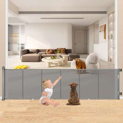 34X120” Extra Wide Safety Retractable Baby Gate, Extra Wide Safety Kids or Pets Gate, 34” Tall, Extends to 120” Extra Wide, Built-in Reinforce Strip Mesh Safety Dog Gate for Stairs,Doorways, Hallways
