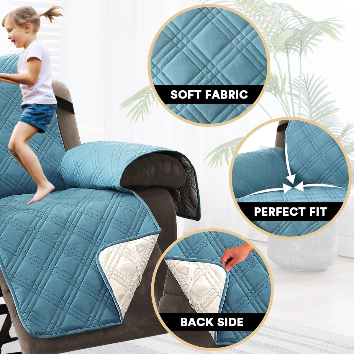 PrinceDeco 100% Waterproof Couch Cover for 3 Cushion Couch Sofa Pet Friendly Non-Slip Couch Cover for Dogs Washable Water Resistant Furniture Protector with Elastic Straps(Sofa 68", French Oak)