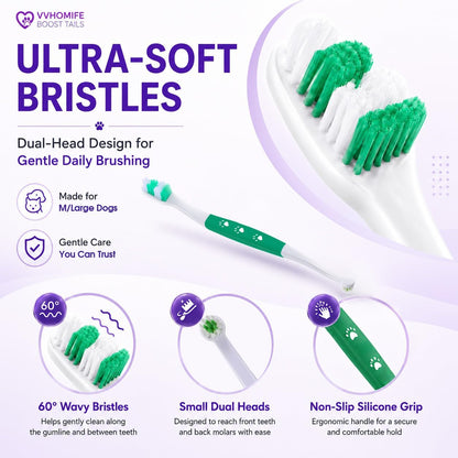 Dog Toothbrush – Newly Upgraded Dual-Head Design with 60° Wavy Bristles – Gently Surrounds Teeth for Deep Cleaning and Plaque Removal – Non-Slip Handle, Ideal for Daily Pet Dental Care (Pink, 1-Pack)