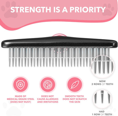 DOGI Deshedding Brush Comb - Undercoat Rake for Dogs, Cats, Short, Long Hair Coats - Double Row Stainless Steel Pins - Reduce Shedding by 90% (Green)