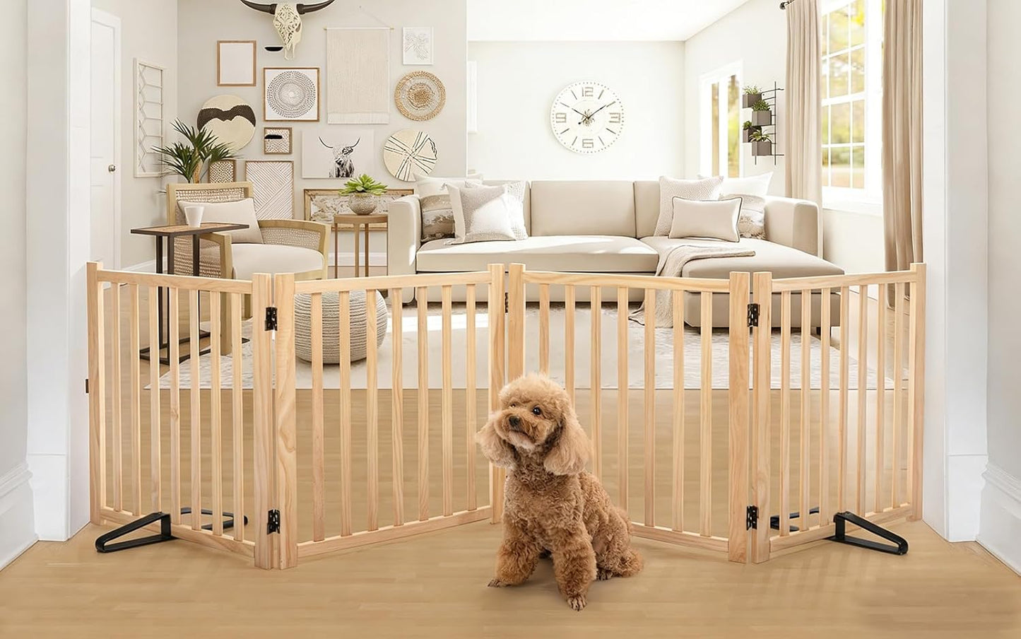 YOCAN Non-Painted Wood FreeStanding Pet Gate for Dogs,Wooden Dog Gates for Doorways, Stairs,The House, Dog Fences Indoor Puppy Gate-2 Panel H:23”