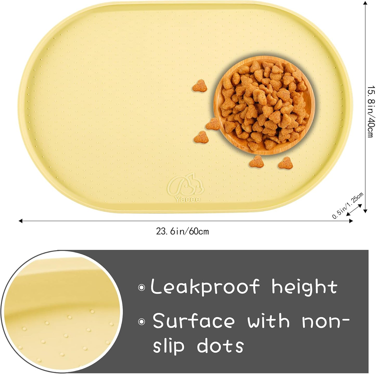 100% Waterproof 0.5" Raised Edge BPA Free Silicone Dog Food Mat, Pet Cat Feeding Mats Contain Spills Protects Floors, Placemats for Cats and Dogs Water Bowl Dishwasher. (Small, Gray)