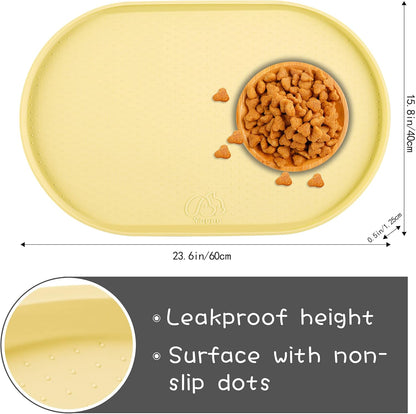 100% Waterproof 0.5" Raised Edge BPA Free Silicone Dog Food Mat, Pet Cat Feeding Mats Contain Spills Protects Floors, Placemats for Cats and Dogs Water Bowl Dishwasher. (Small, Gray)