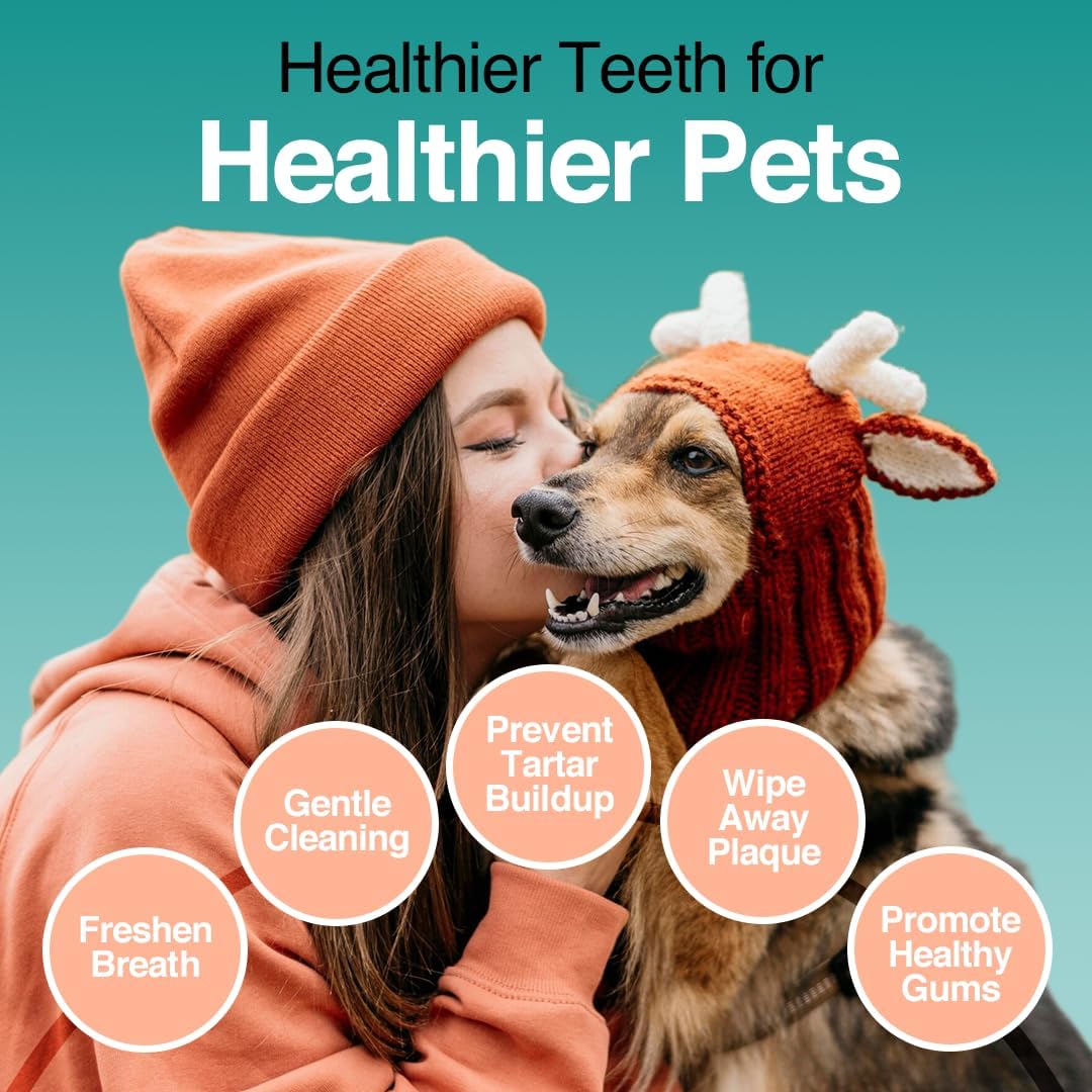 Pack of 90 Dog Teeth Cleaning Wipes - No-Rinse Dog Toothbrush & Effective Dog Dental Wipes (1.5 x 3.15 in)