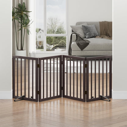 Freestanding Foldable Dog Gate - 4 Panel Room Divider with Metal Support Feet (Black)