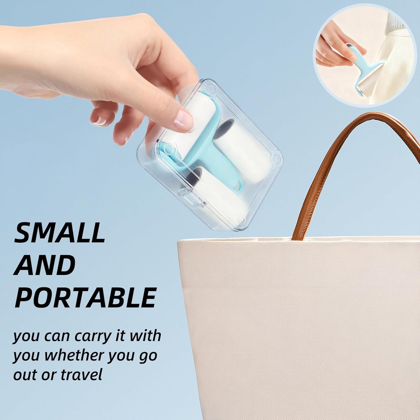 Blue Mini Lint Roller Travel Size,Reusable Lint Brush,Dog Cat Hair Remover with Ergonomic Handle and 3 Refills (90 Sheets)