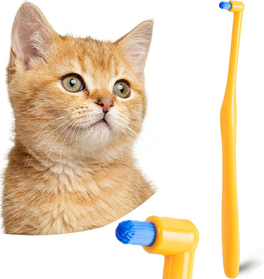 Cat Toothbrush Tuft Head, Small Dog & Puppy Tooth Brushing Kit, Mini Head Teeth Brush for Kitten & Tiny Pet, Doggy Toothbrushes Deep Dental Cleaning, 2 PCS - Orange