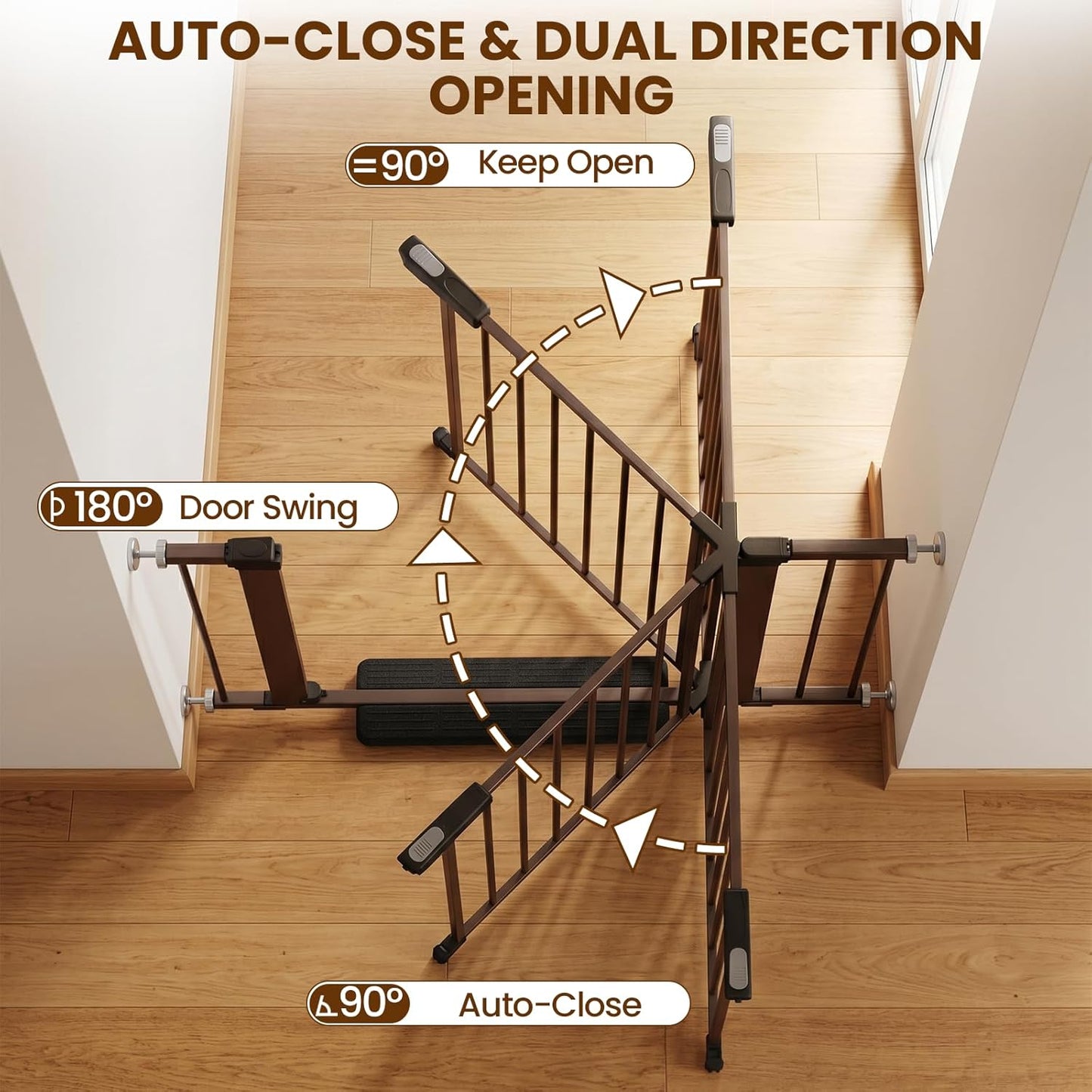 Baby Gate for Stairs, 29.7-40.6" Auto Close Dog Gate Indoor for Doorways, Dual-Lock Design, Adjustable Pet Gate No Drilling with Walk Thru Door for Hallways, Stroller Friendly, Black