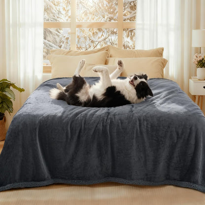 Luciphia Waterproof Bed Blanket Washable,Soft Sherpa Fleece Puppy Reversible Throw Blankets for Small Dog Cat,Furniture Cover Protector Couch Bed from Liquid Pee and Pet Fur, Light Grey, 40" x 28"