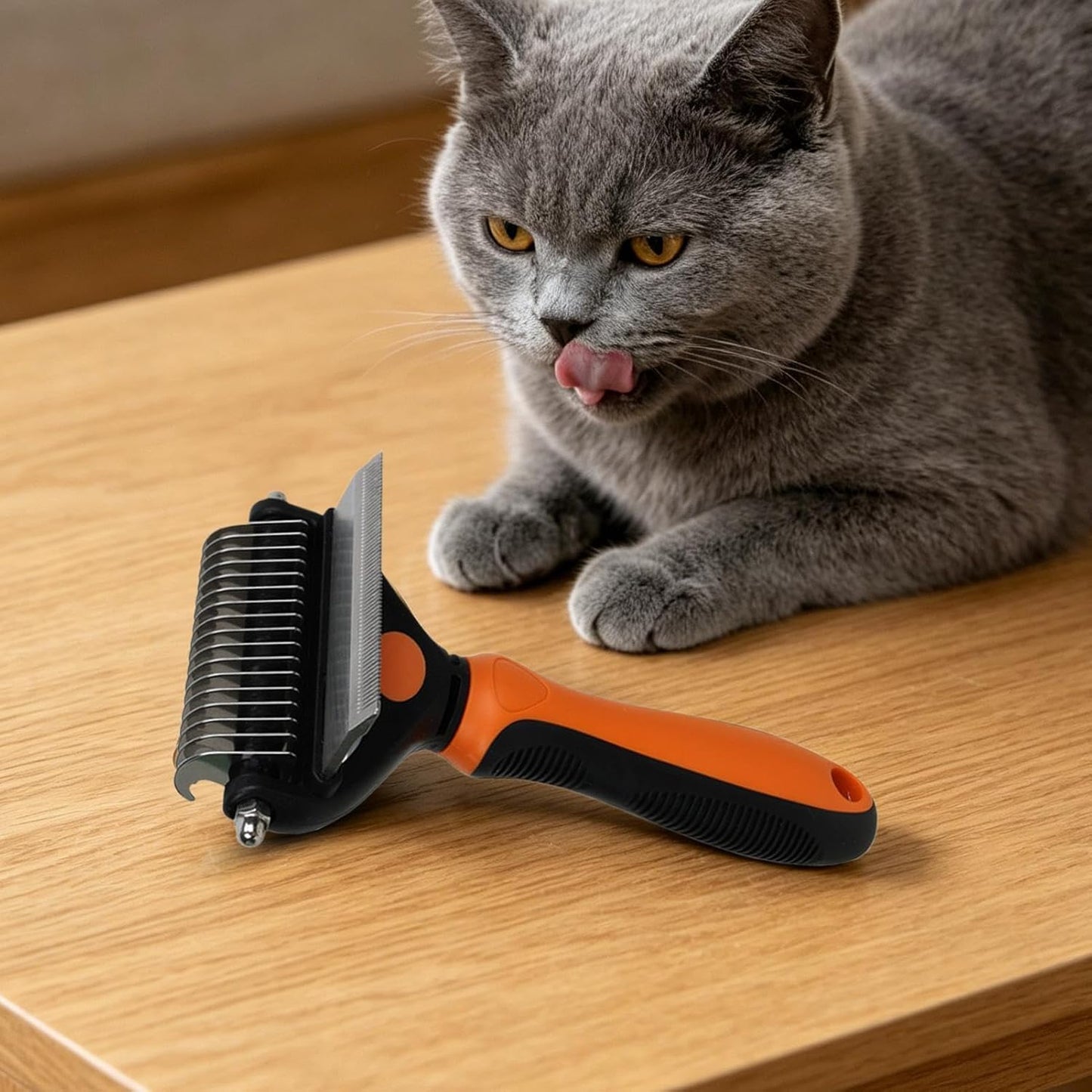 Pet Undercoat Rake, Non-Slip Handle, 17.3x10x4.3cm, Pet Grooming Tool, Dog Dematting Comb, Safety Tips Design, for Thick Coat, Puppy and Kitten Grooming