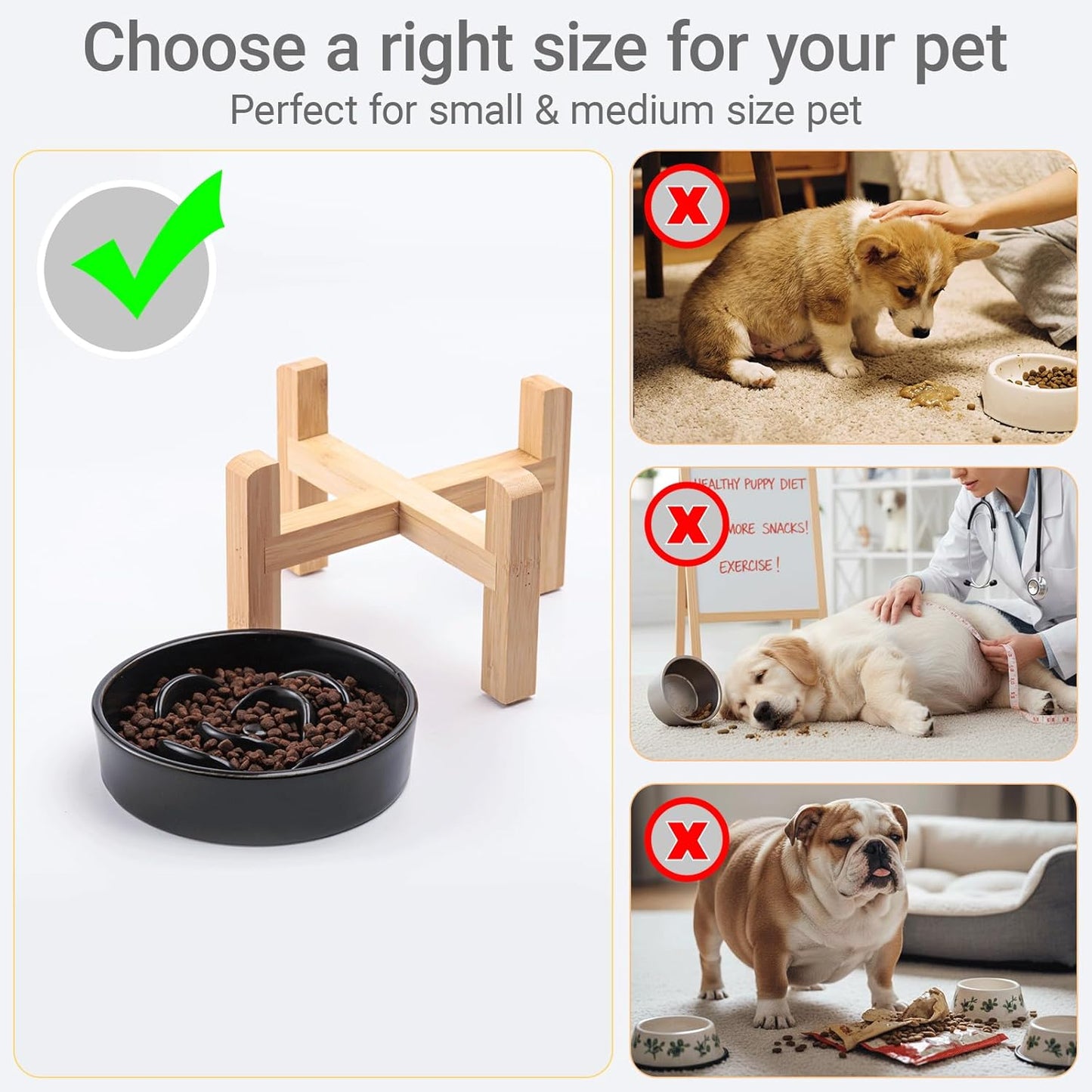 Ceramic Slow Feeder/Dog Bowl for Small Medium Dogs,Elevated/Raised Slow Feeding Dog Food Water Dish Heavy Weighted,Puzzle Eating Bowl Moder （Stars Mark-Forest Green, 8.26in）