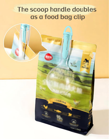 Multi-Function Pet Food Scoop – Dog Food Scoop and Cat Food Scoop with Bag Clip, Can Opener, Treat Squeezer – Easily Clean, 1 Cup Capacity