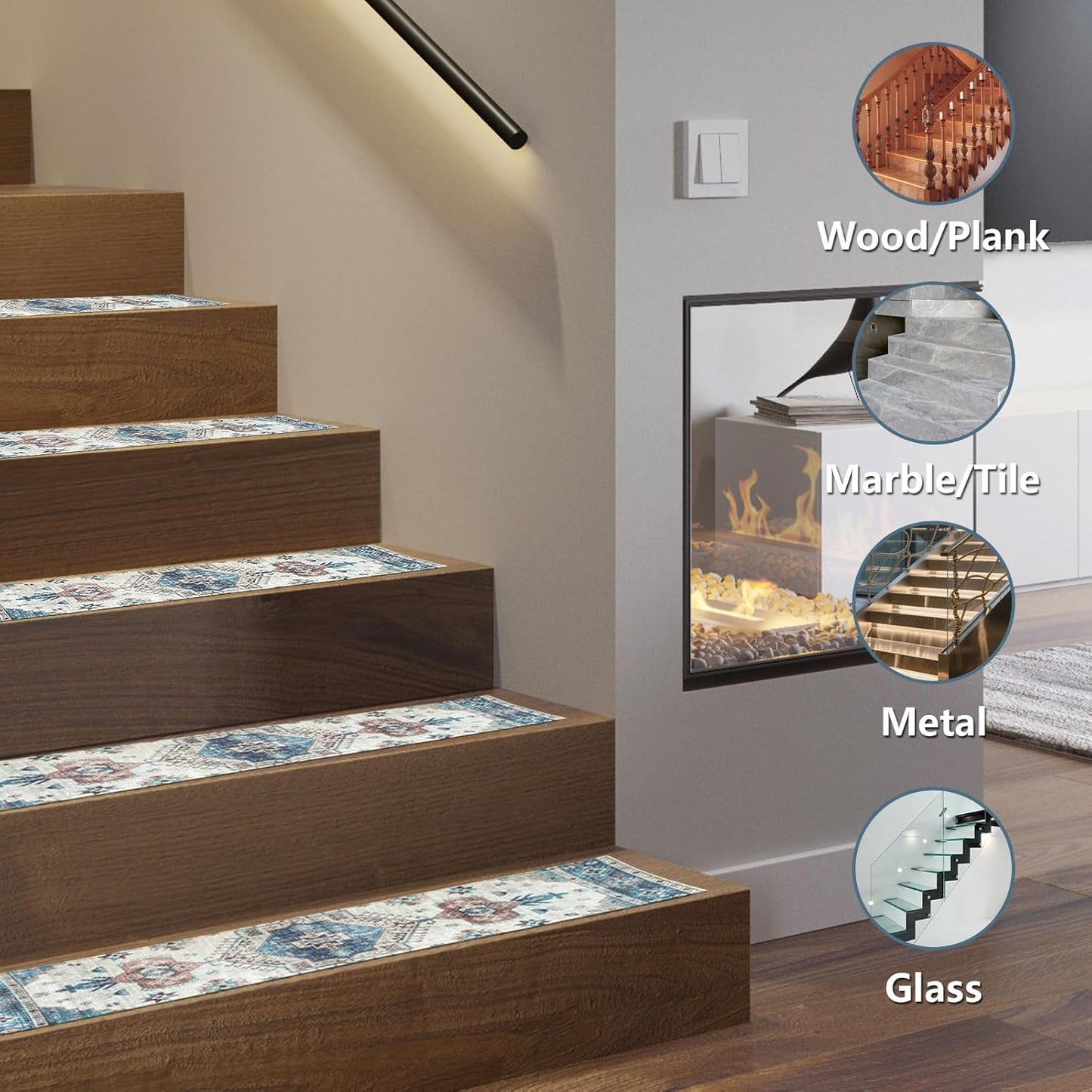 Stair Treads for Wooden Steps, Non Slip Stair Treads Carpet Indoor Residue Free Peel and Stick Washable Stair Covers, Safe for Dogs Kids Elders, Moroccan Beige, 8x30 inch, 4 Pack