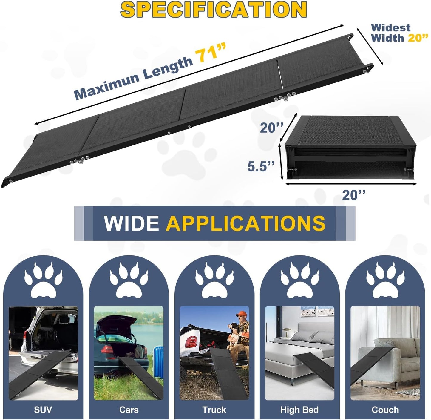 Dog Car Ramp for Large Dogs, Foldable Dog Steps Aluminum Dog Ramps, Dog Stairs with Nonslip Surface for High Beds, Trucks, Cars and SUV, Supports up to 240 lbs (67'' L x 17'' W)