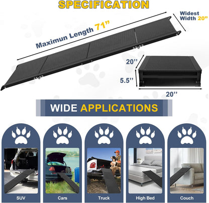 Dog Car Ramp for Large Dogs, Foldable Dog Steps Aluminum Dog Ramps, Dog Stairs with Nonslip Surface for High Beds, Trucks, Cars and SUV, Supports up to 240 lbs (67'' L x 17'' W)