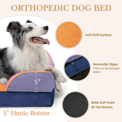 Comfort Expression Orthopedic Dog Bed for Extra Large Dogs 42x30 Inch, Waterproof Egg Crate Foam XL Pet Bed with Removable Bolsters, Dog Couch with Washable Cover & Non-Slip Bottom, Grey - Colors B