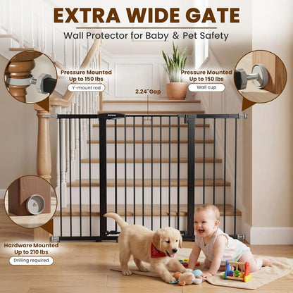 Mumeasy 36" High Extra Tall Dog Gate, 29.6"-40.5" Wide Pressure Mounted Tall Baby Gate for Dog, Auto Close Pet Gate with Door for Stairs,Doorways,House,Black