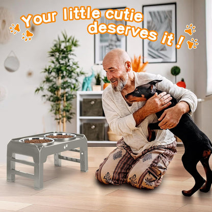COMESOON Elevated Dog Bowls, 4 Height Adjustable Raised Bowl Stand with 2 Thick 50oz Stainless Steel Food Bowls Non-Slip Feeder Adjusts to 3.7'', 9.2'', 10.75'', 12.36'' Black, (DB-W01)