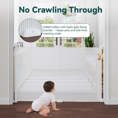 Babepai Retractable Baby Gates for Stairs, Retractable Dog Gate for Indoor/Outdoor Use | Child Gates for Doorways, Deck, Porch, Hallways, Patio (White, 55" Wide 34" Height)